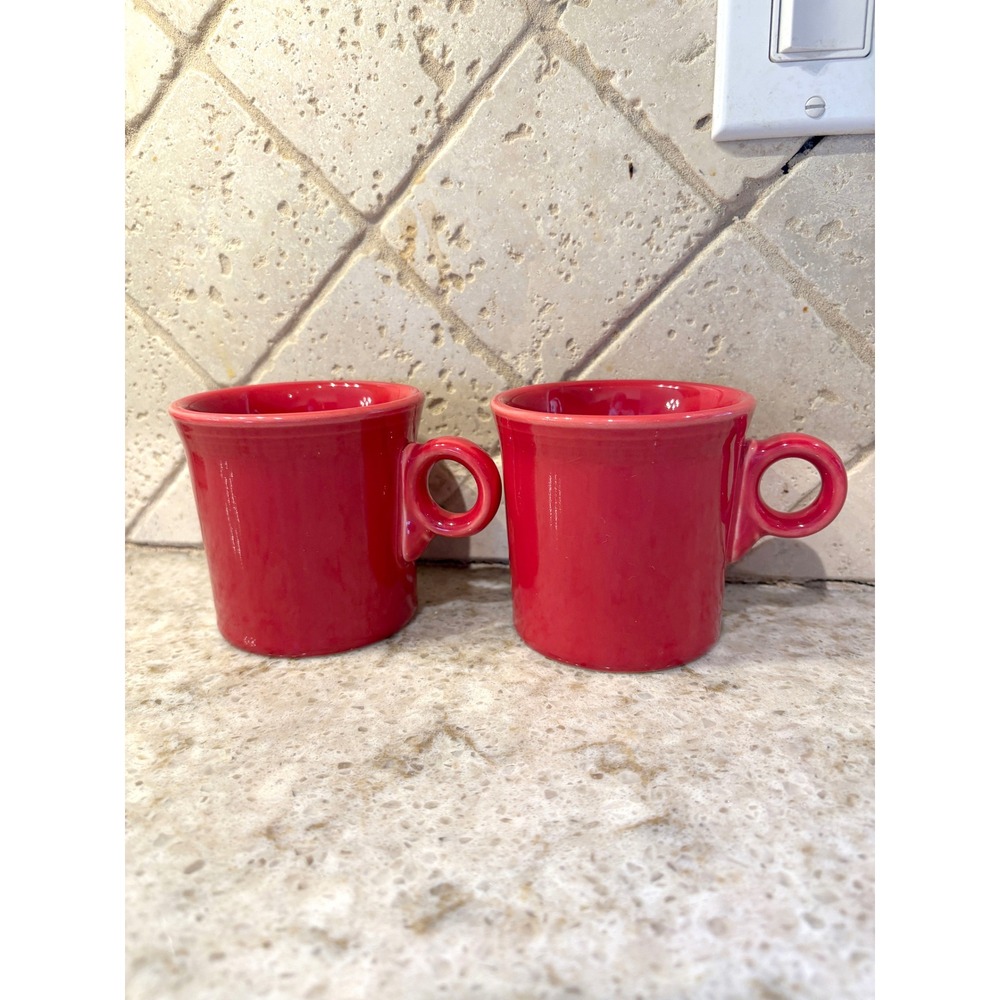 Fiesta Scarlet Red Ring Handle Coffee Mugs Set of 2 Ceramic